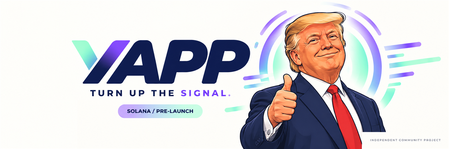 YAPP X banner with Trump character and brand tagline